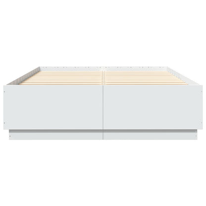 Bed Frame with LED without Mattress White 150x200 cm King Size