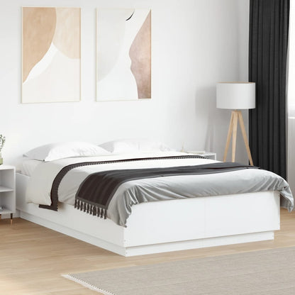 Bed Frame with LED without Mattress White 150x200 cm King Size