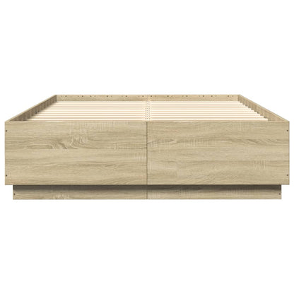 Bed Frame with LED without Mattress Sonoma Oak 150x200 cm King Size