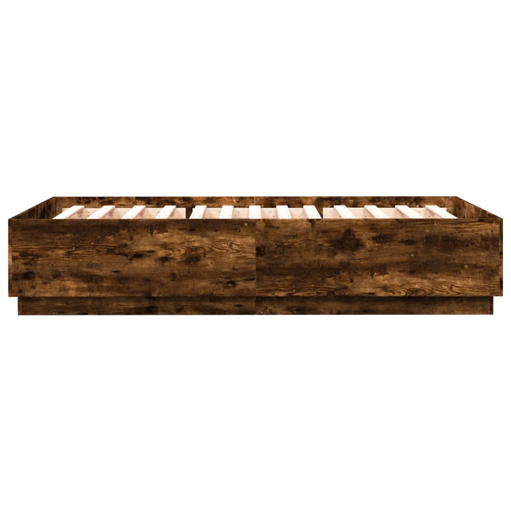 Bed Frame with LED without Mattress Smoked Oak 150x200 cm