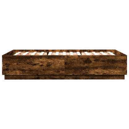 Bed Frame with LED without Mattress Smoked Oak 150x200 cm