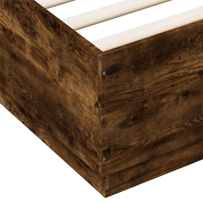 Bed Frame with LED without Mattress Smoked Oak 150x200 cm