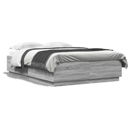 Bed Frame with LED without Mattress Grey Sonoma 150x200 cm King Size