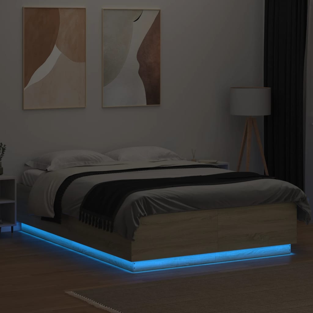Bed Frame with LED without Mattress Sonoma Oak 120x200 cm