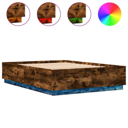 Bed Frame with LED without Mattress Smoked Oak 120x200 cm