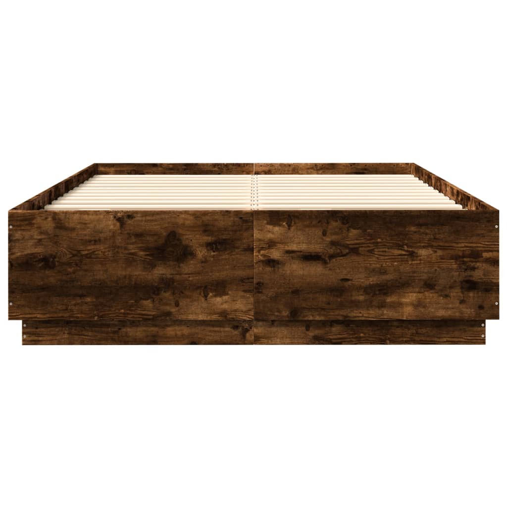 Bed Frame with LED without Mattress Smoked Oak 120x200 cm