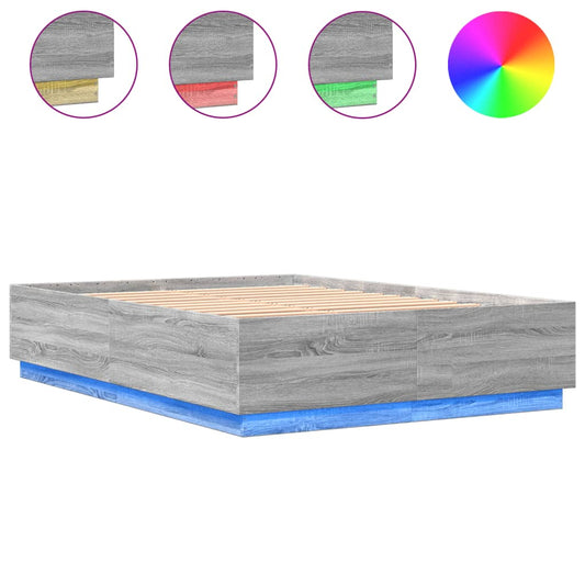 Bed Frame with LED without Mattress Grey Sonoma 120x200 cm