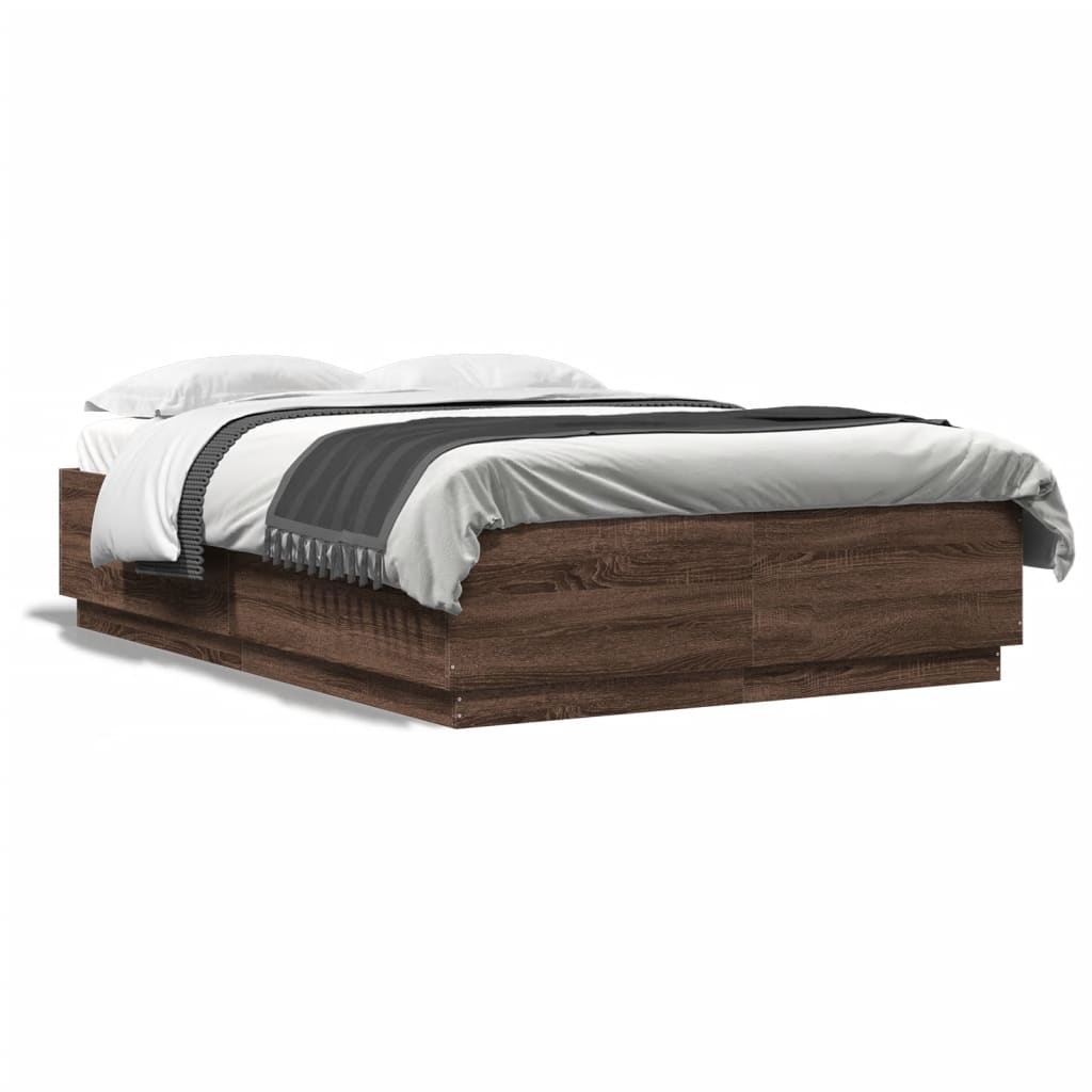 Bed Frame with LED without Mattress Brown Oak 120x200 cm