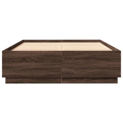 Bed Frame with LED without Mattress Brown Oak 120x200 cm