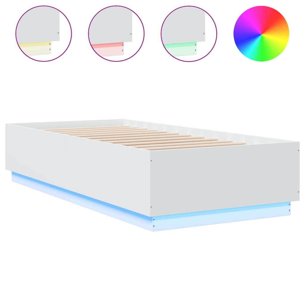Bed Frame with LED without Mattress White 100x200 cm