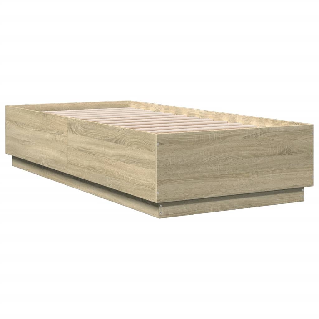 Bed Frame with LED without Mattress Sonoma Oak 100x200 cm