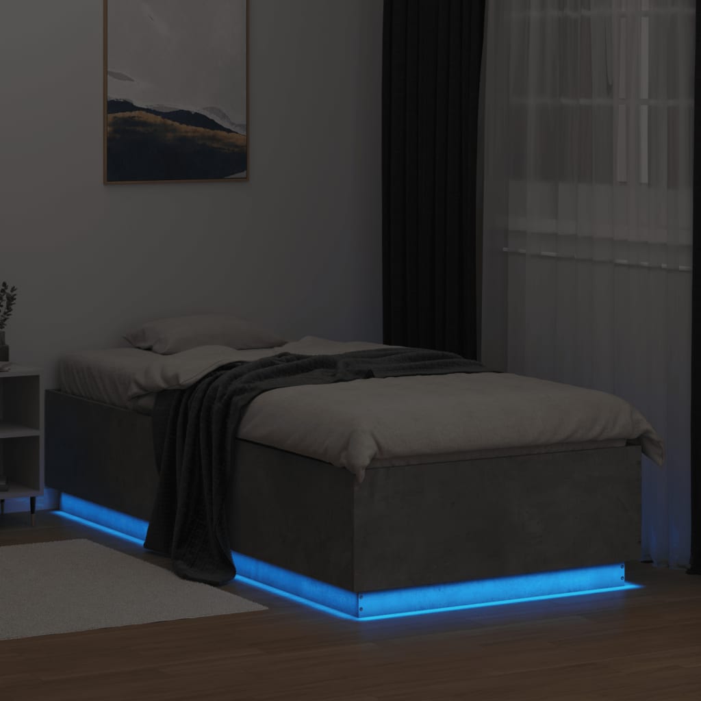 Bed Frame with LED without Mattress Concrete Grey 100x200 cm