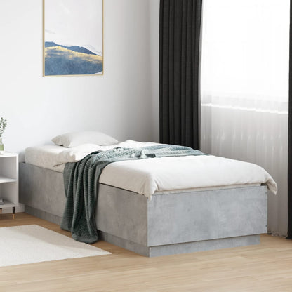 Bed Frame with LED without Mattress Concrete Grey 100x200 cm