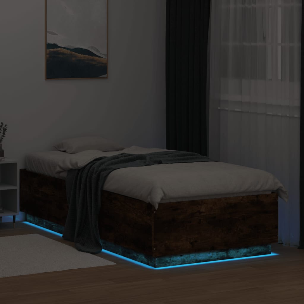 Bed Frame with LED without Mattress Smoked Oak 100x200 cm