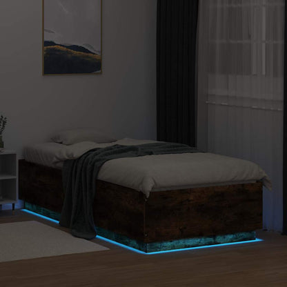 Bed Frame with LED without Mattress Smoked Oak 100x200 cm