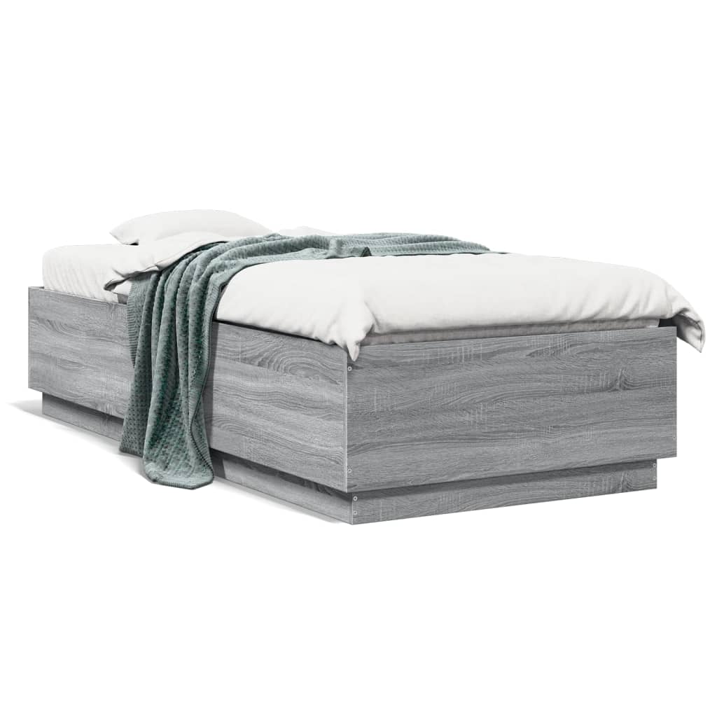 Bed Frame with LED without Mattress Grey Sonoma 100x200 cm