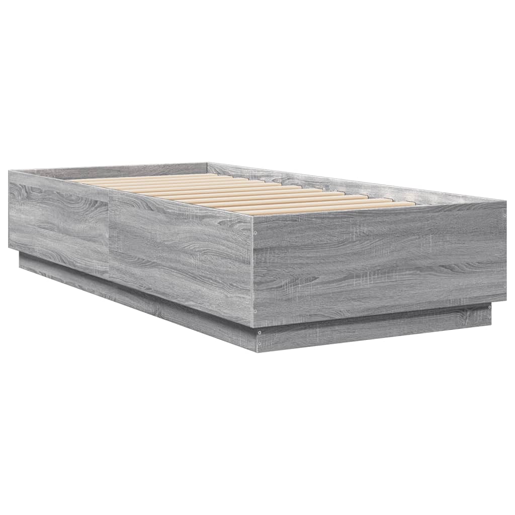Bed Frame with LED without Mattress Grey Sonoma 100x200 cm