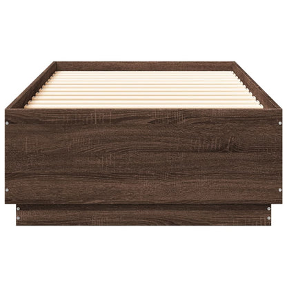 Bed Frame with LED without Mattress Brown Oak 100x200 cm