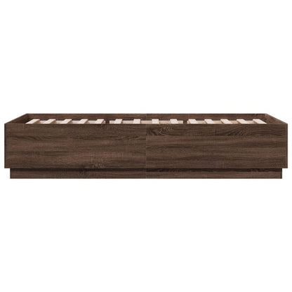 Bed Frame with LED without Mattress Brown Oak 100x200 cm
