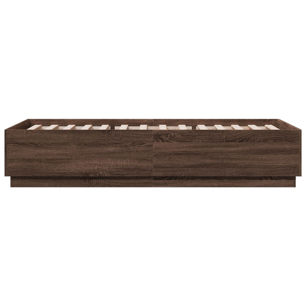 Bed Frame with LED without Mattress Brown Oak 100x200 cm