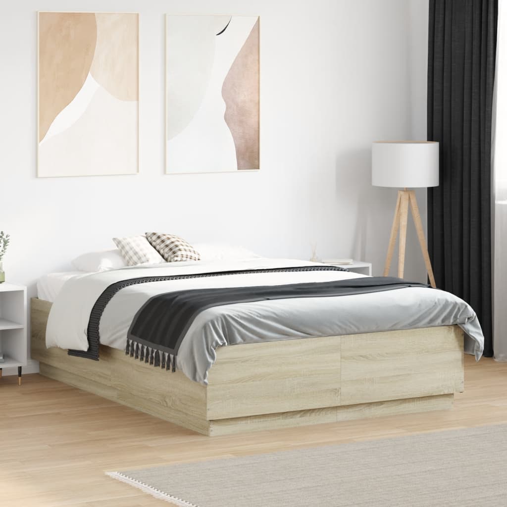 Bed Frame with LED without Mattress Sonoma Oak 140x190 cm