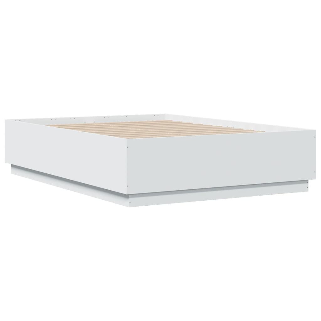 Bed Frame with LED without Mattress White 135x190 cm Double