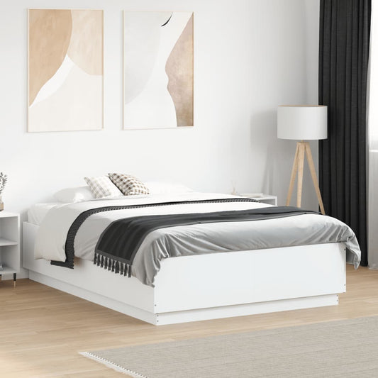 Bed Frame with LED without Mattress White 135x190 cm Double