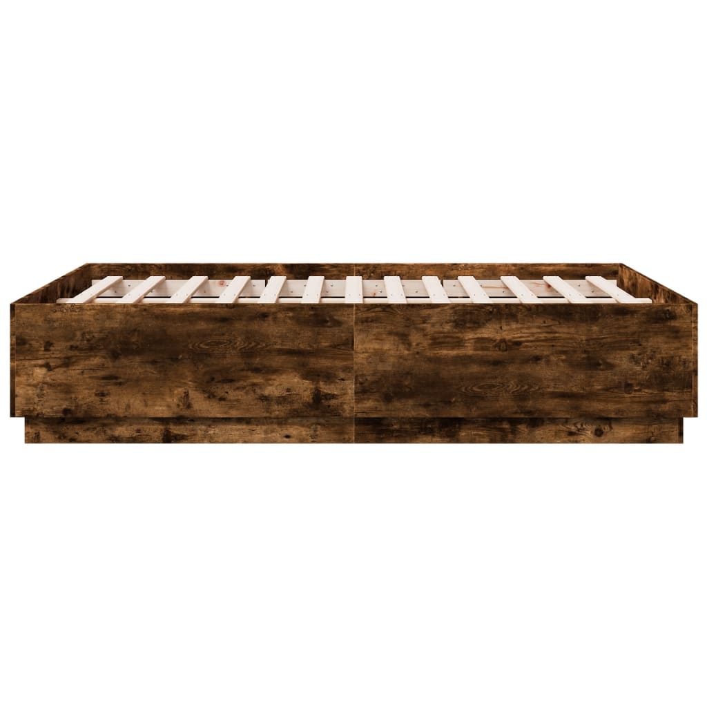 Bed Frame with LED without Mattress Smoked Oak 135x190 cm