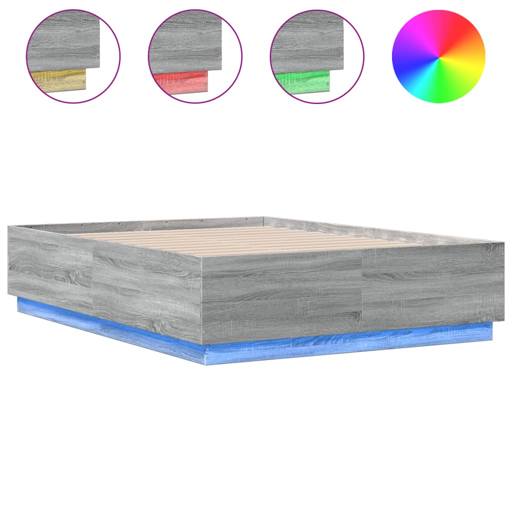 Bed Frame with LED without Mattress Grey Sonoma 135x190 cm