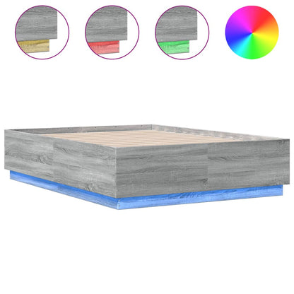 Bed Frame with LED without Mattress Grey Sonoma 135x190 cm