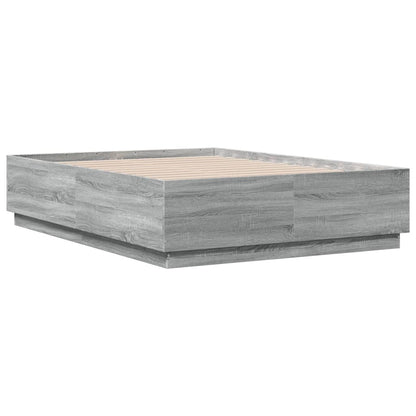 Bed Frame with LED without Mattress Grey Sonoma 135x190 cm