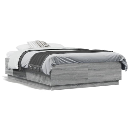Bed Frame with LED without Mattress Grey Sonoma 135x190 cm Double
