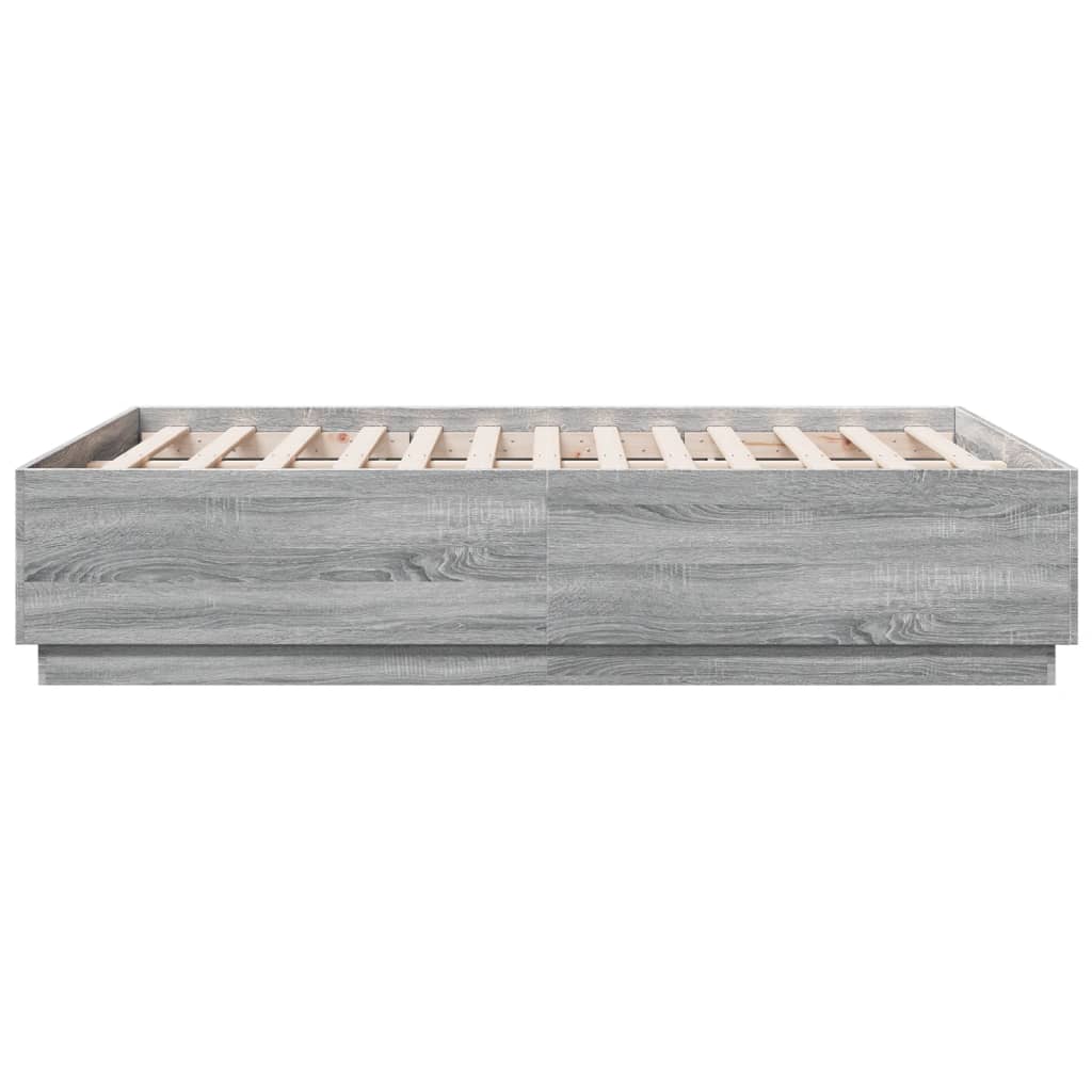 Bed Frame with LED without Mattress Grey Sonoma 135x190 cm