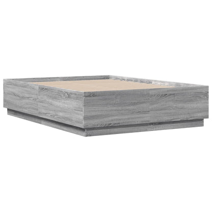 Bed Frame with LED without Mattress Grey Sonoma 135x190 cm