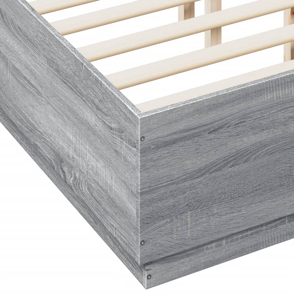 Bed Frame with LED without Mattress Grey Sonoma 135x190 cm