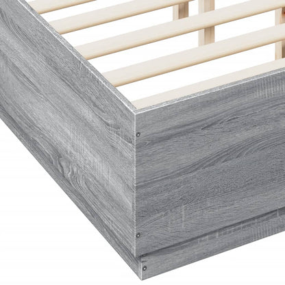 Bed Frame with LED without Mattress Grey Sonoma 135x190 cm