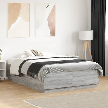 Bed Frame with LED without Mattress Grey Sonoma 135x190 cm
