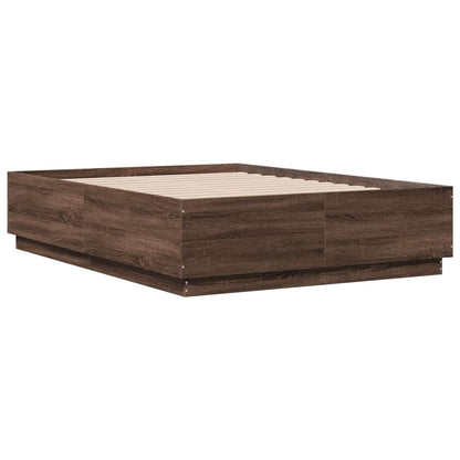 Bed Frame with LED without Mattress Brown Oak 135x190 cm