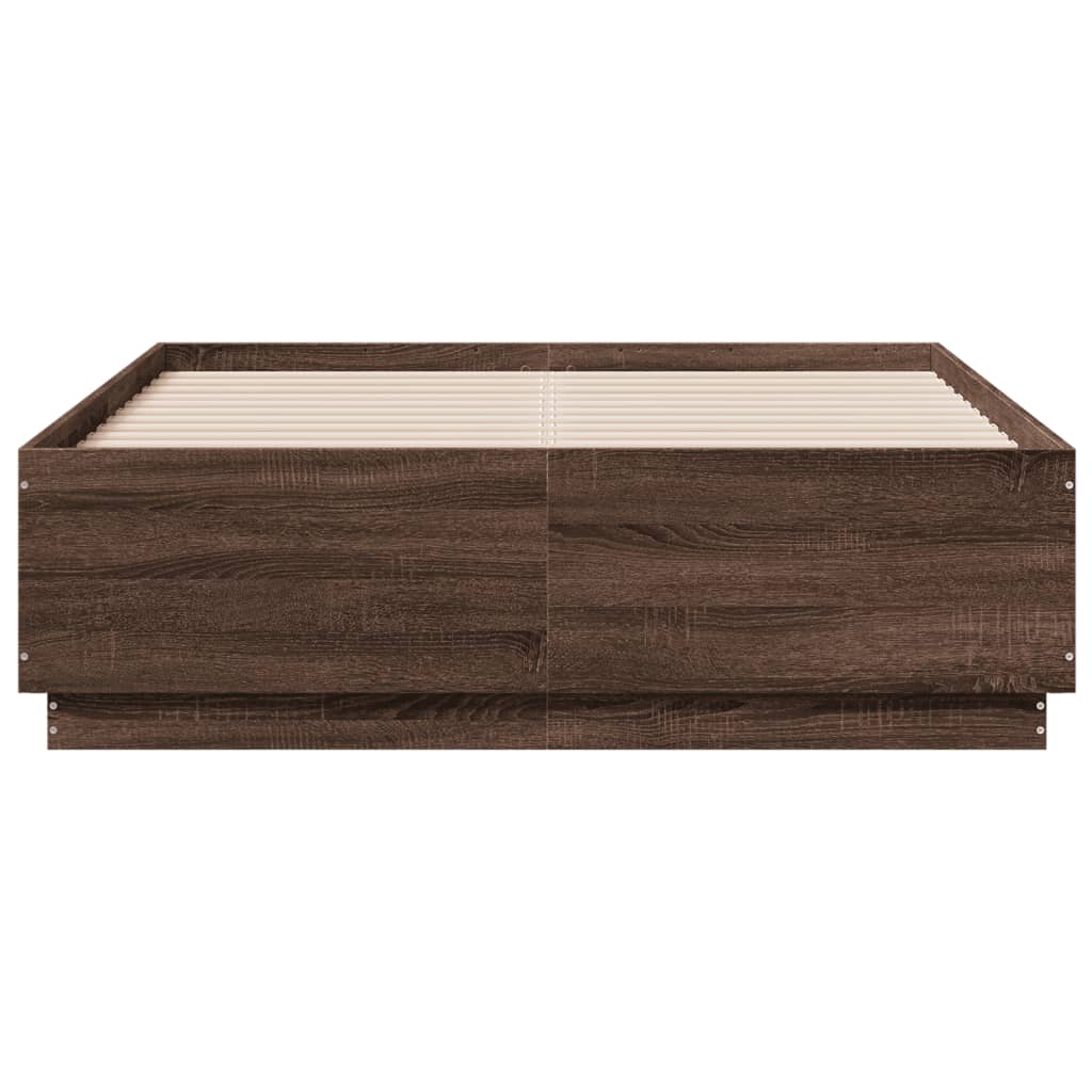 Bed Frame with LED without Mattress Brown Oak 135x190 cm