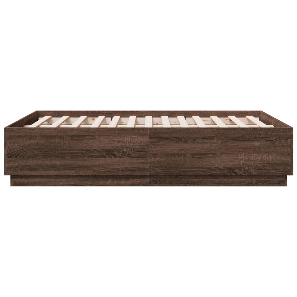 Bed Frame with LED without Mattress Brown Oak 135x190 cm