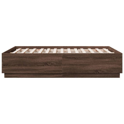 Bed Frame with LED without Mattress Brown Oak 135x190 cm