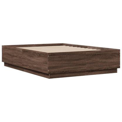 Bed Frame with LED without Mattress Brown Oak 135x190 cm