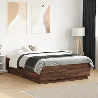 Bed Frame with LED without Mattress Brown Oak 135x190 cm