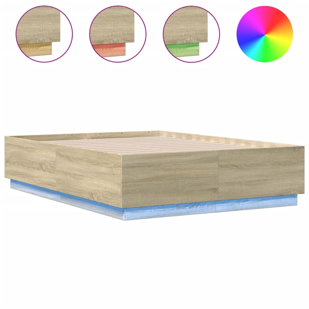 Bed Frame with LED without Mattress Sonoma Oak 120x190 cm