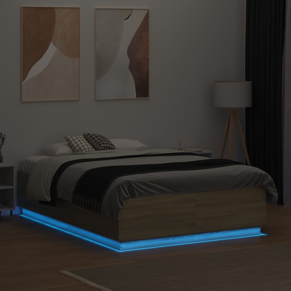 Bed Frame with LED without Mattress Sonoma Oak 120x190 cm