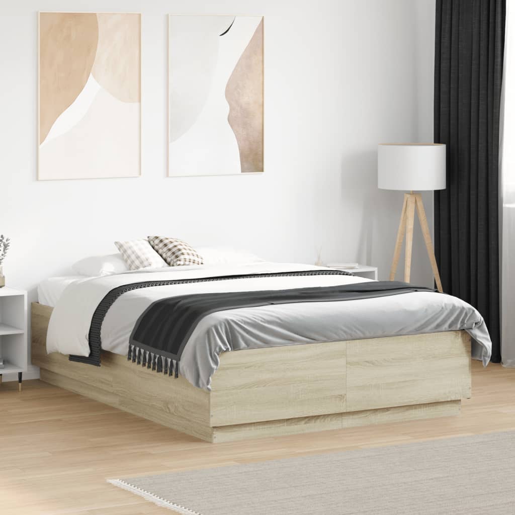 Bed Frame with LED without Mattress Sonoma Oak 120x190 cm