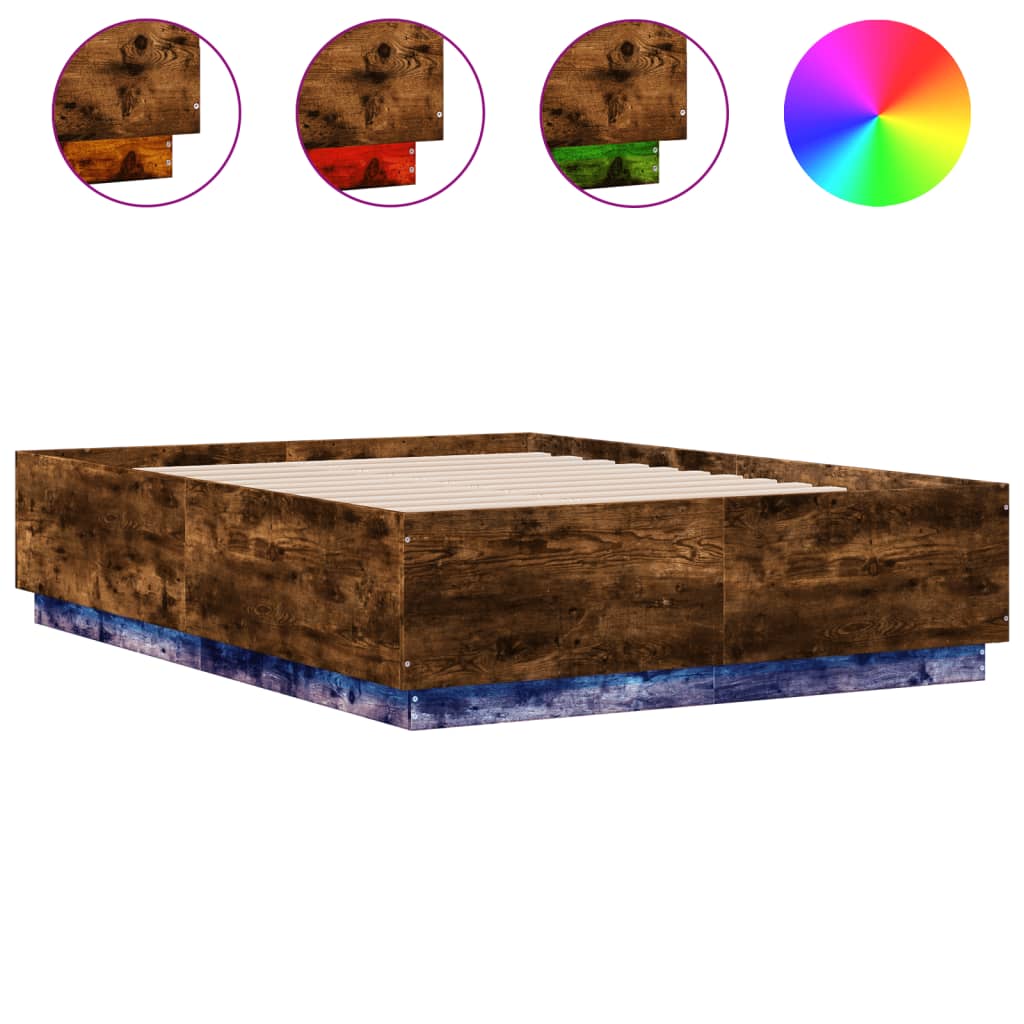 Bed Frame with LED without Mattress Smoked Oak 120x190 cm