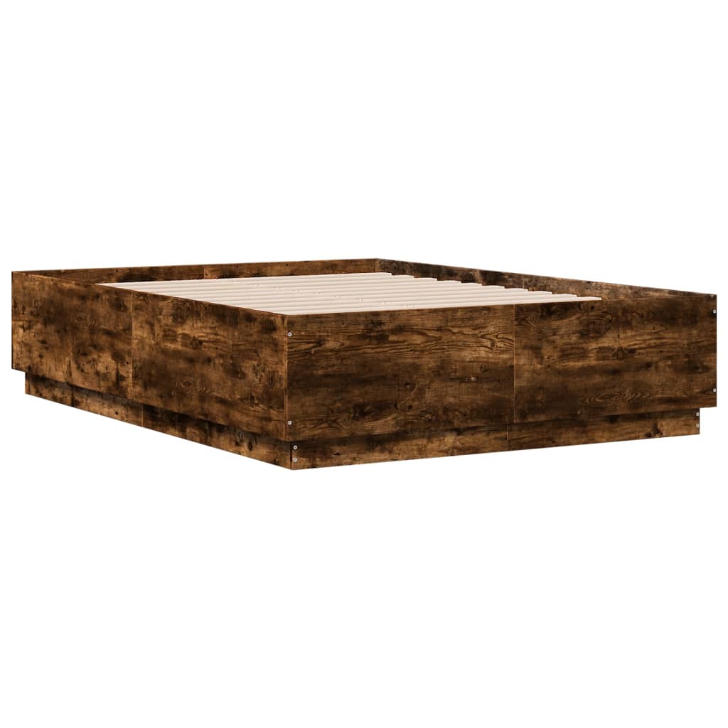 Bed Frame with LED without Mattress Smoked Oak 120x190 cm
