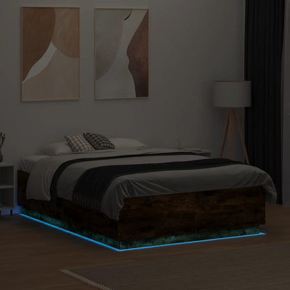 Bed Frame with LED without Mattress Smoked Oak 120x190 cm
