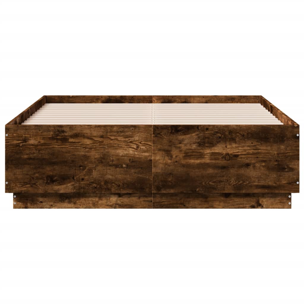 Bed Frame with LED without Mattress Smoked Oak 120x190 cm